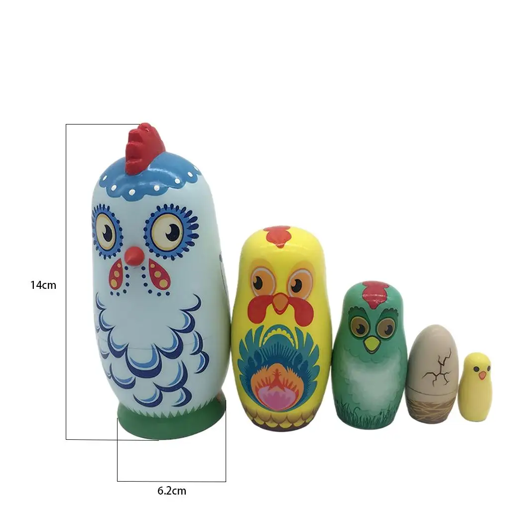 5Pcs Handmade Russian Nesting Dolls Wooden Dolls Chicken Dolls for