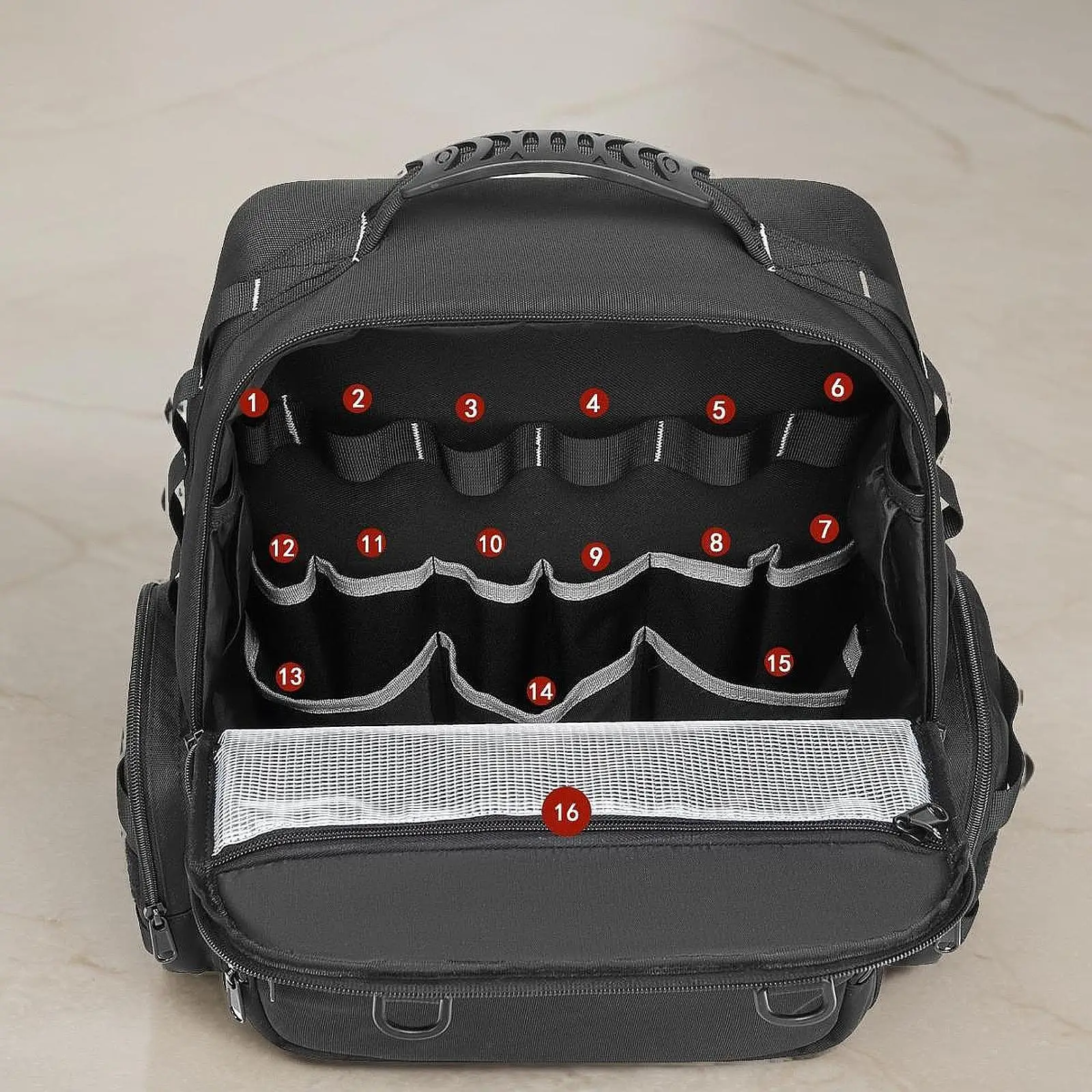 

Tool Backpack Water Resistant Plumber with Handle Maintenance Worker with Storage Pocket Breathable Storage Container Tool Bag