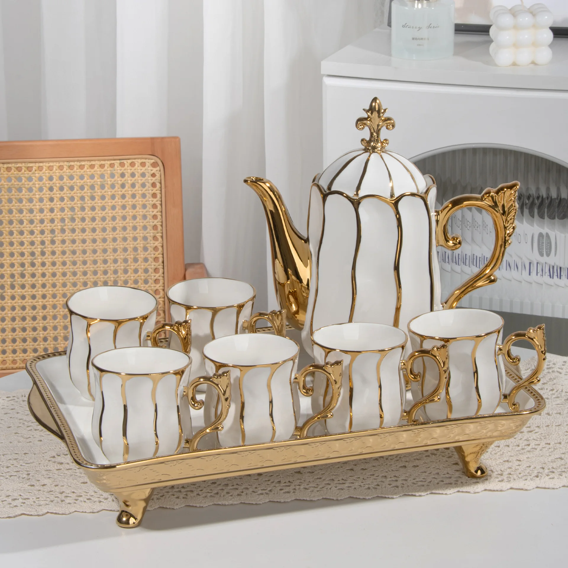 Middle East light luxury ceramic water cup set household cup with tray living room