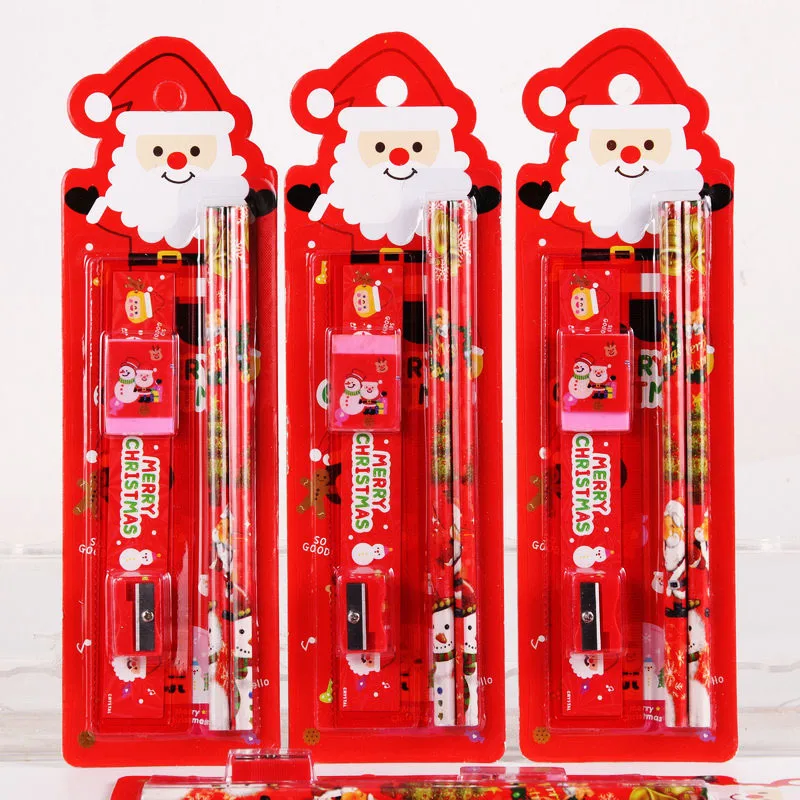 5 teile/satz Cartoon Zeichnung Bleistift Weihnachten Schreibwaren Set Kinder Schreiben Werkzeuge für Mädchen Weihnachten Geschenk Büro Schule Kunst Liefert