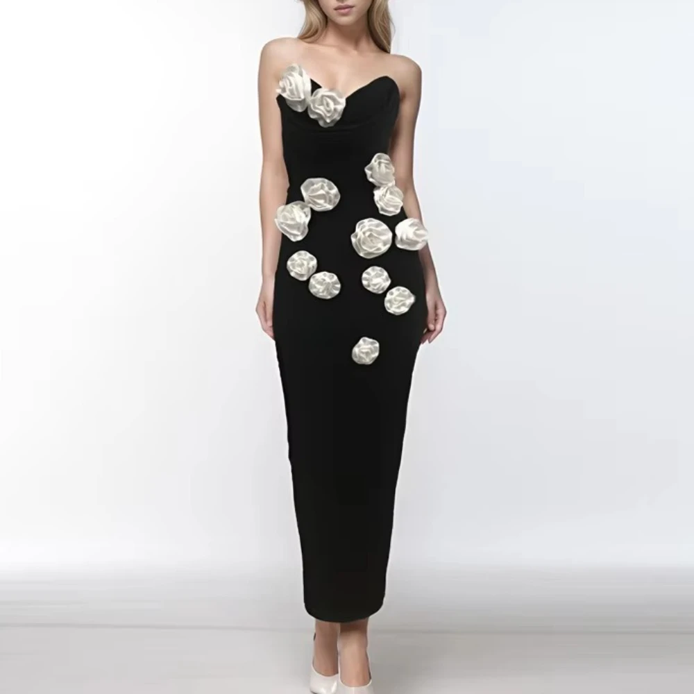 

Elegant Lady Strapless Bodycon Evening Dresses Flowers Maxi Dress Exquisite High Quality Prom Party Gowns for Women Customized