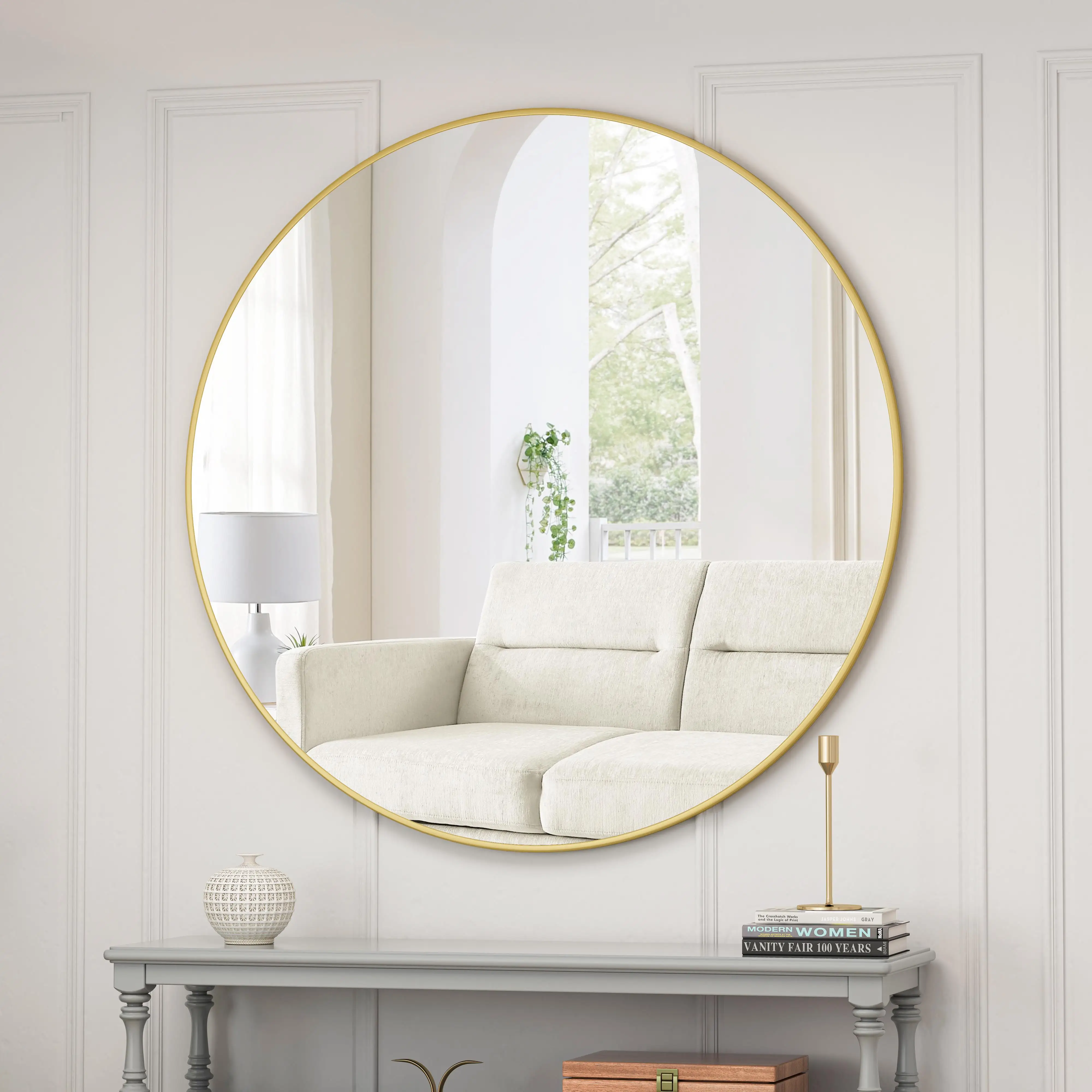 Wall Mirror 42'' Circular Mirror Metal Framed Round Vanity Mirror Dressing Mirror, for Bathroom, Living Room, Bedroom Wall Decor