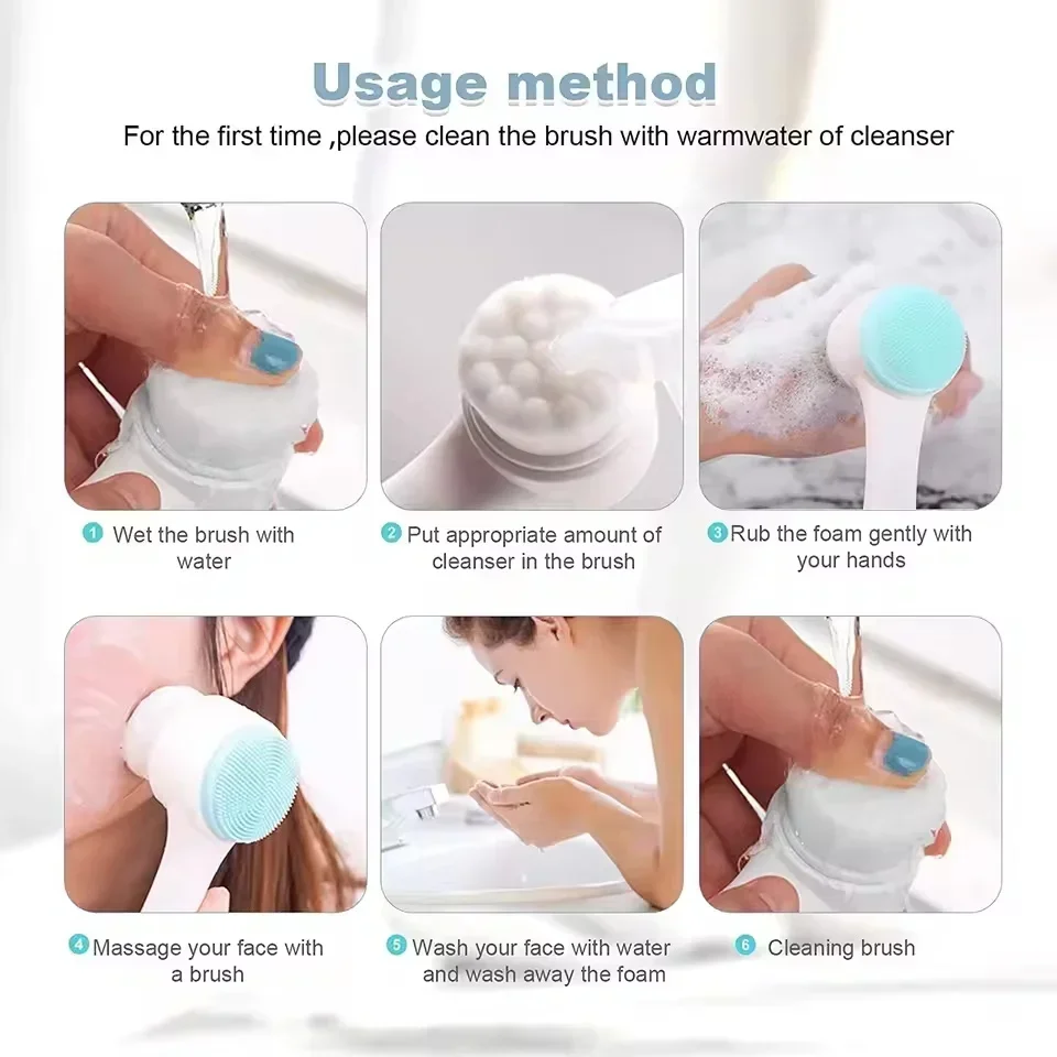 Brosse de massage de nettoyage manuel pour le visage, brosse de gommage du visage en silicone double face pour un nettoyage en profondeur des points noirs et des impuretés