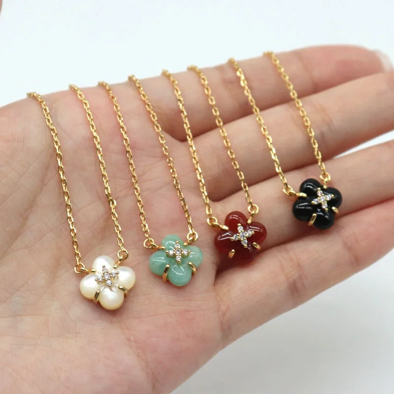 Wishing Pool Natural Stone Necklace for Women Gold Plated Vintage Necklaces Female's Simple Elegant Jewelry for Party Wedding