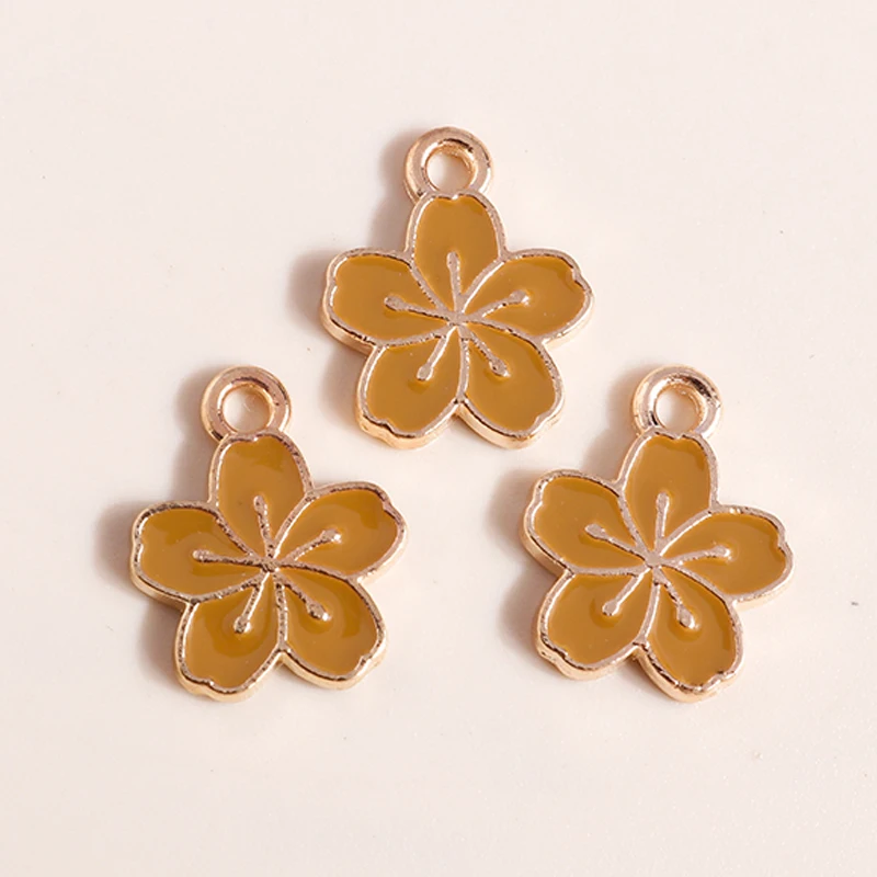 Leslie 10 Stück Niedliche Mini-Emaille-Sakura-Blumen-Anhänger für Ohrringe, Halsketten, Handgemachtes Schmuckzubehör – Detail 7