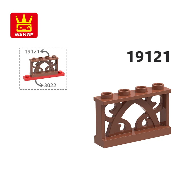 WANGE  19121 100g/57PCS  Fence Ornamented 1x4x2 with 4 Studs Block Moc Color Compatible with Brick DIY Vine Pattern Railing