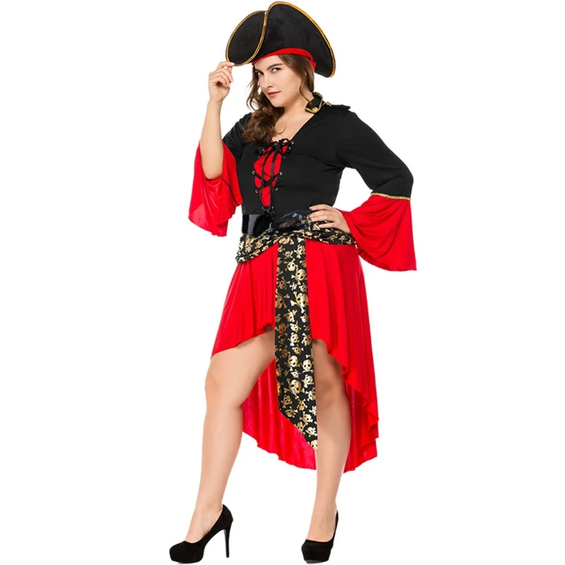

Ladies plus Size Caribbean Pirate Costume Dress Halloween Ladies Skeleton Pirate Captain Play Dress Large Size Dress