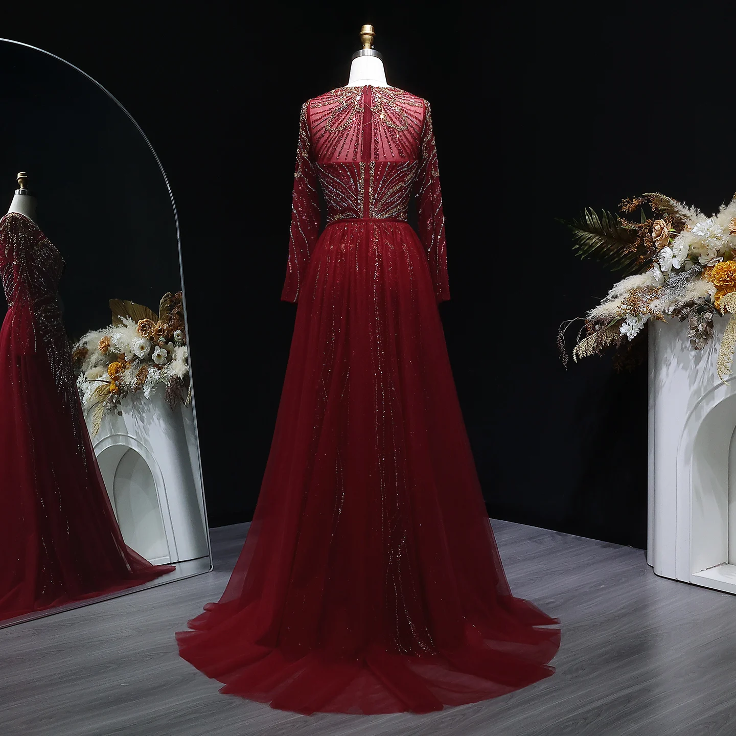 Sharon Said Dubai Luxuriöses Flieder-Abendkleid mit hohem Seitenschlitz, Weinrot, Grün, Damen-Abendkleider SS160, individuell anpassbar – Detail 21