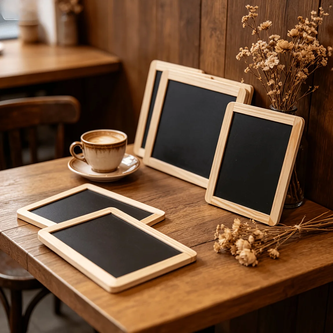 4pcs Mini Blackboard Bohemian Wooden Frame, Portable Writing Board for Home Office Classroom Cafe
