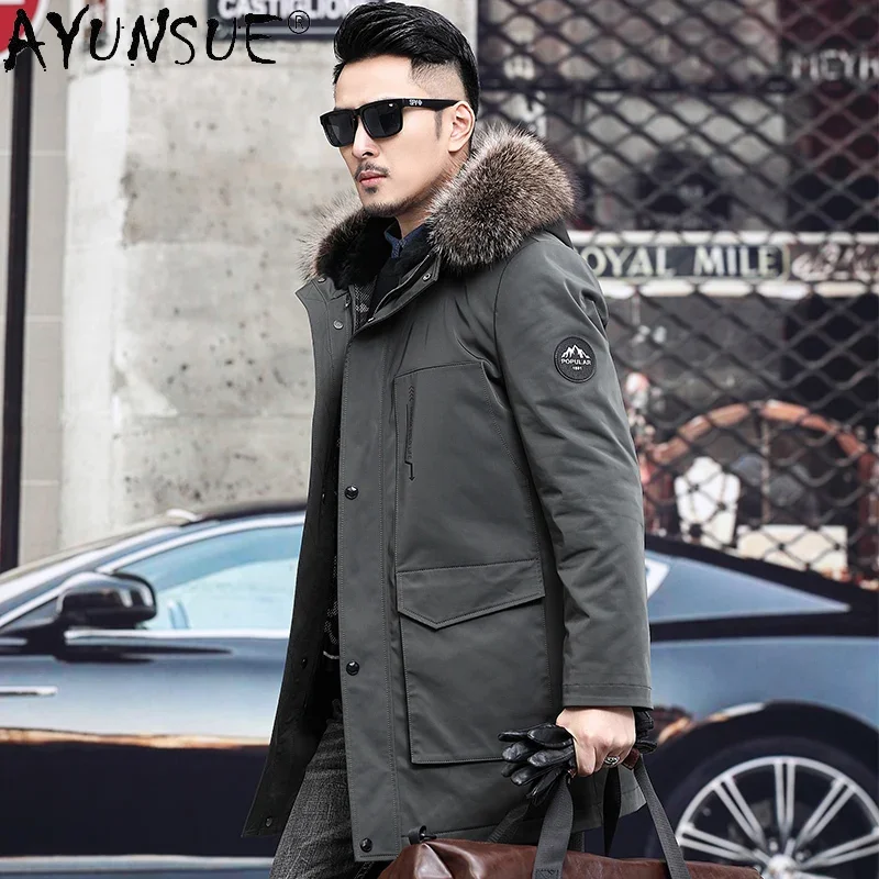 AYUNSUE Winter Hooded Warm Real Rabbit Fur Liner Parkas Men 2021 Casual Raccoon Fur Collar Jacket Male Casaco Masculino Gxy773