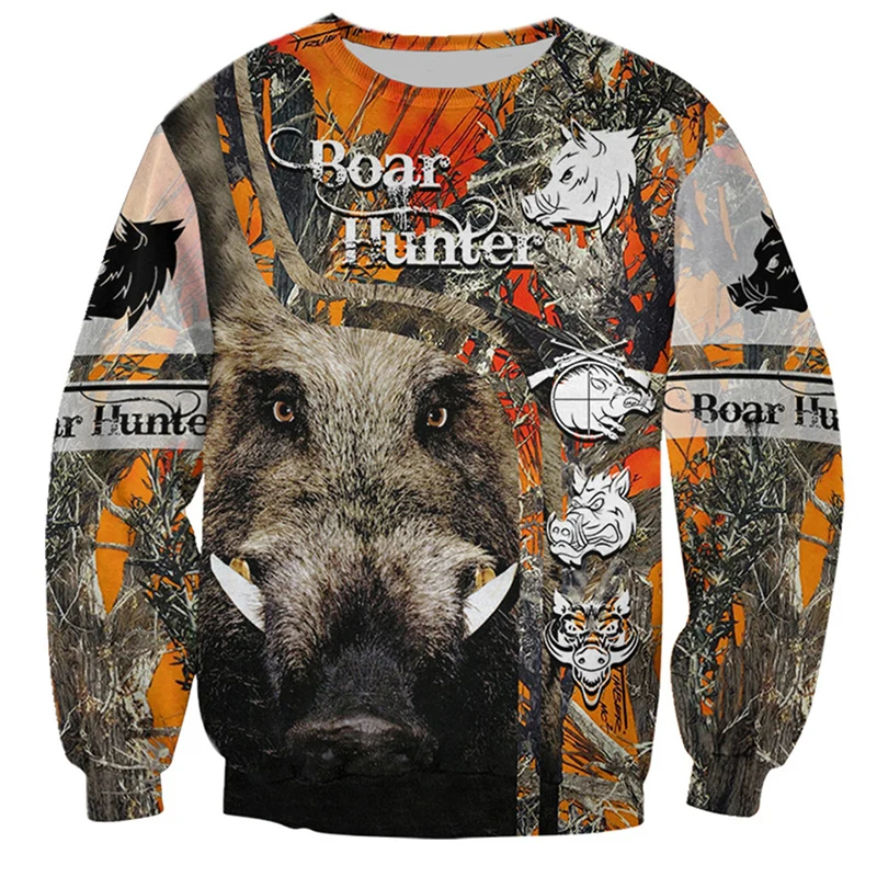 Men Hoodie Wild Boar Hunting 3D Pattern Hoodies Unisex Fashion Pullover Casual Zip Harajuku Style Coat Sudadera Hombre