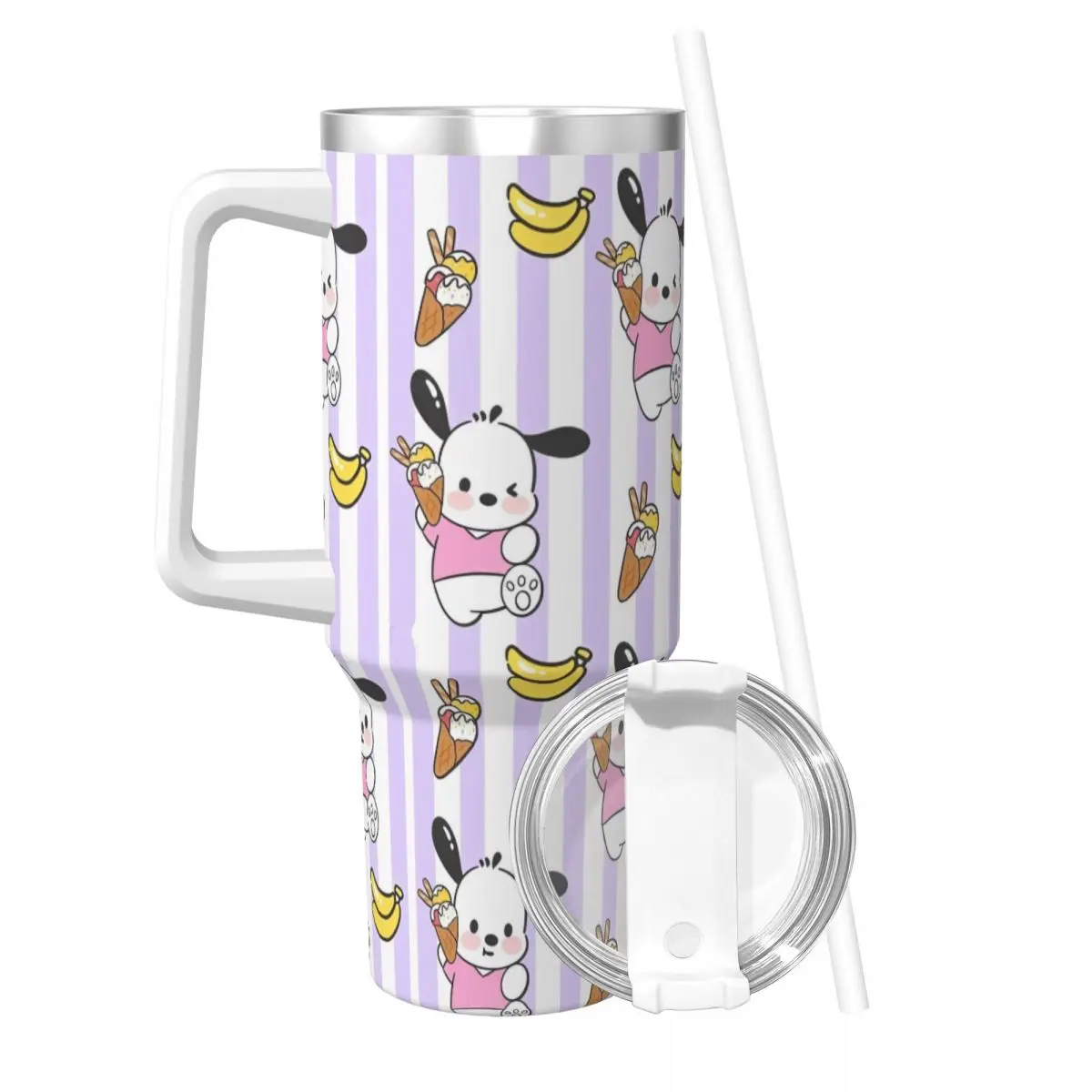 Stainless Steel Tumbler Kawaii Pochacco Car Mugs With Straws Camping Cold Drink Water Bottle Portable 40oz Coffee Mug