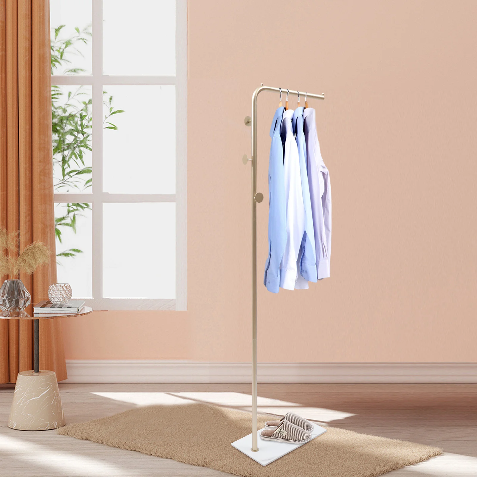 رف معطف معدني قائم بذاته، حامل معطف بقاعدة من الرخام الطبيعي مع 3 خطافات، منظم شجرة قاعة المدخل للسترات والقبعات والحقائب #6