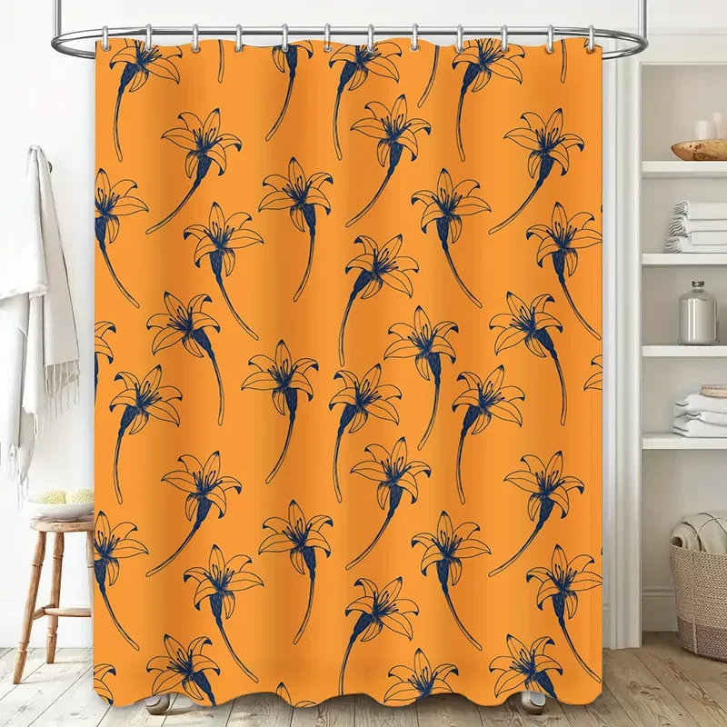 

Винтажная оранжевая занавеска для душа с синим цветочным узором, набор декоративных ковриков для ванной комнаты, идеальная идея для подарка