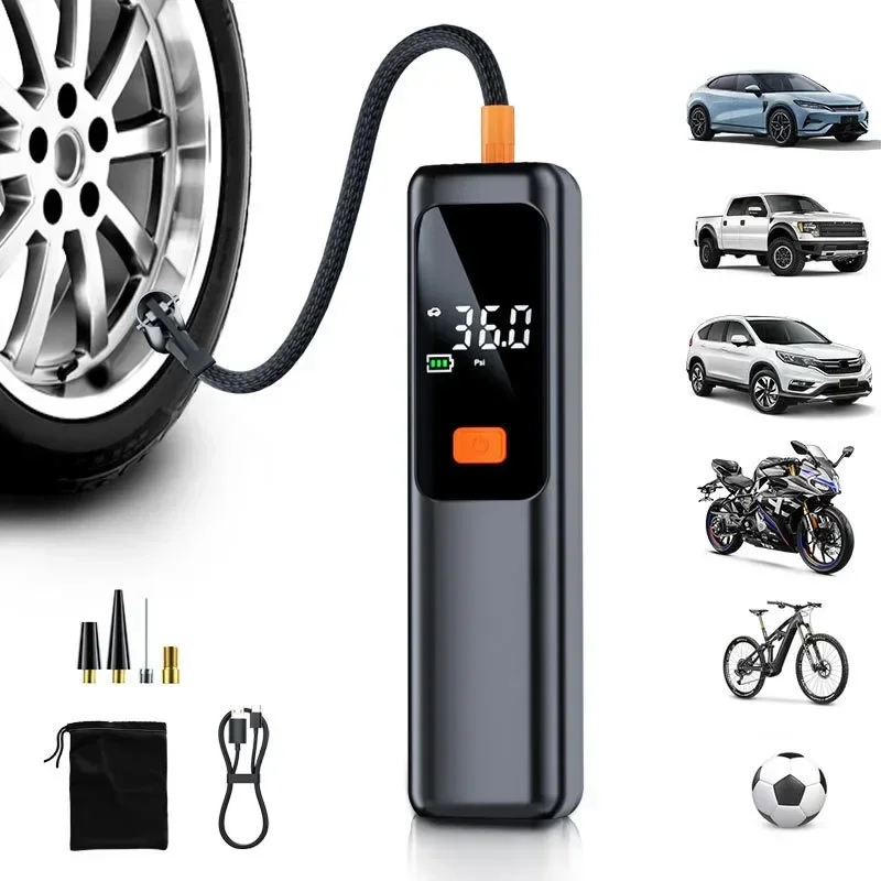 Wireless Digital Car Tire Inflator Large Screen Rechargeable Air Pump with Nozzles Bag For Car Motorcycle Bike Ball Use