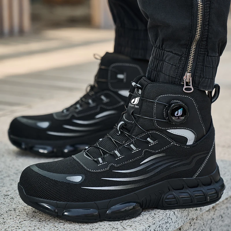 New Styles Men Rotary Buckle Safety Boots With Steel Toe Cap Anti-smash Work Sneakers Safety Shoes Men Work Boots Industrial