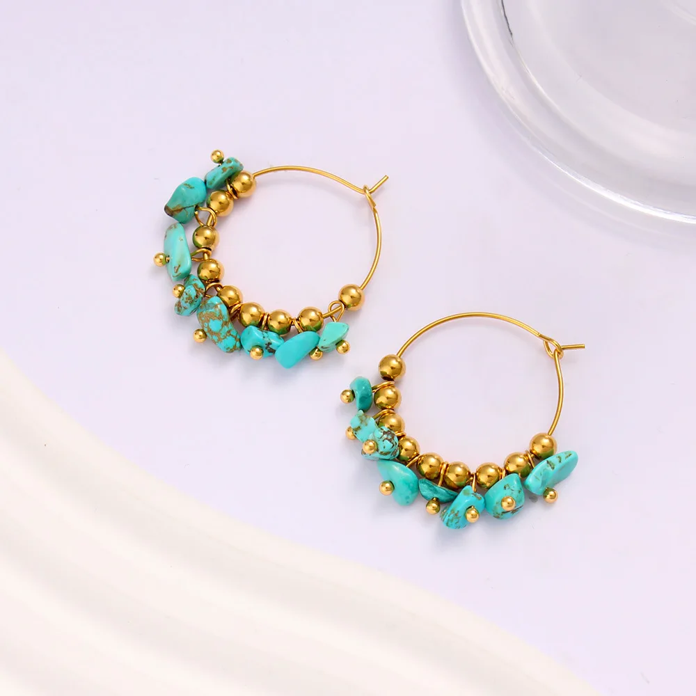 DIY accessories French Vintage Stainless Steel Turquoise Large Earrings Cross Border Boho Earrings Fashion Titanium Steel Earrin