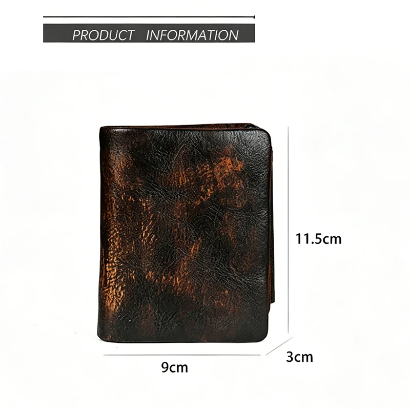 Vintage Distressed Top Grain Cowhide Short Purse, New Real Leather Multi Card Slots Wallet, Portable Coin Pocket Card Holder