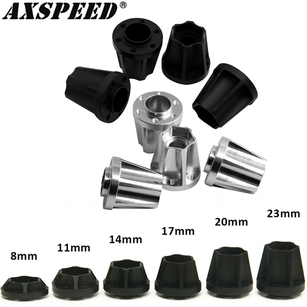 

AXSPEED 4Pcs Metal 12mm Wheel Hex Adapter 8/11/14/17/20/23mm for 1.9 2.2 Wheel Rim Axial SCX10 TRX4 TRX6 D90 1/10 RC Car Parts