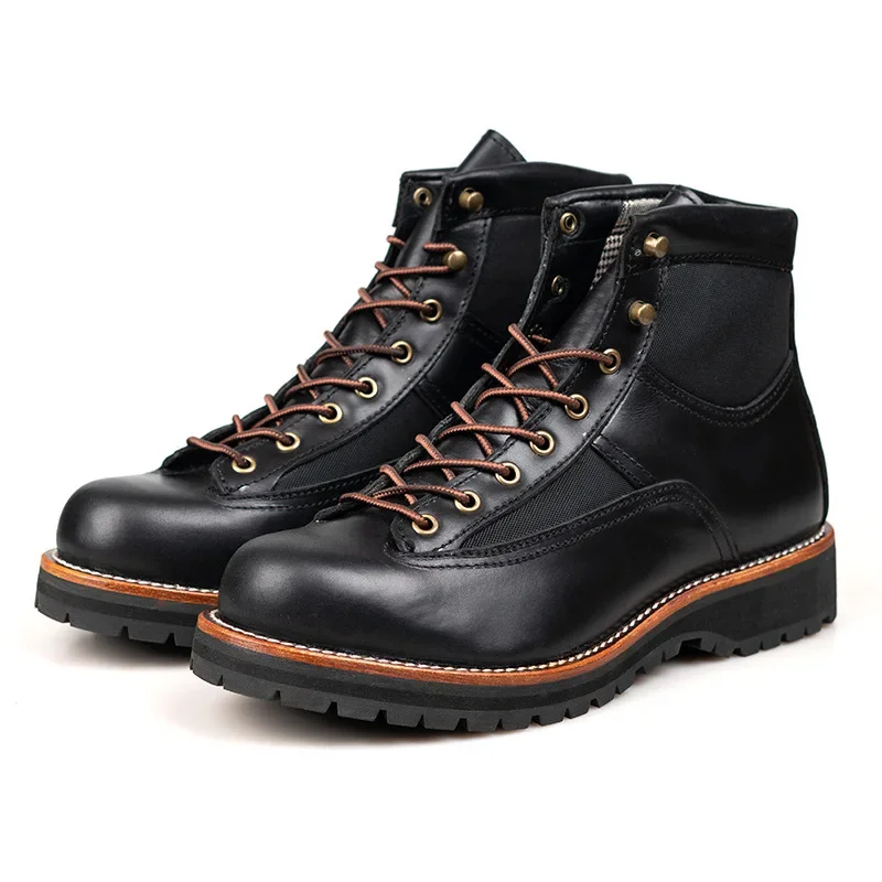 Durable Motorcycle Rugged Heritage Boots Vintage Oil Genuine Leather  Punk For Men Cowhide Shoes