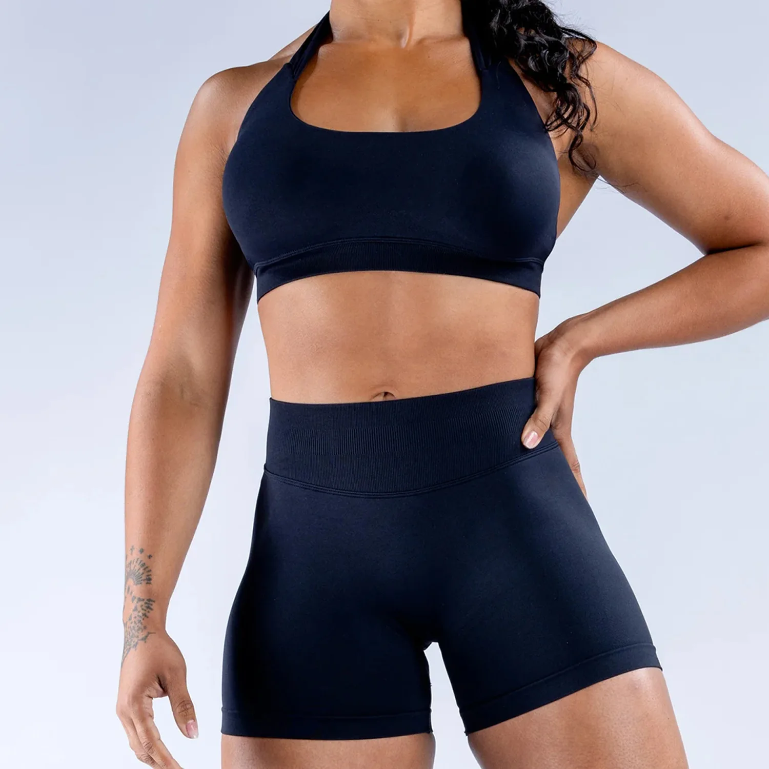1DF-High Support Sports Bra Women's Neck Seamless Yoga Bra with Padded Backless Sports Bra Gym Crop Top Gather Sports Yoga Top