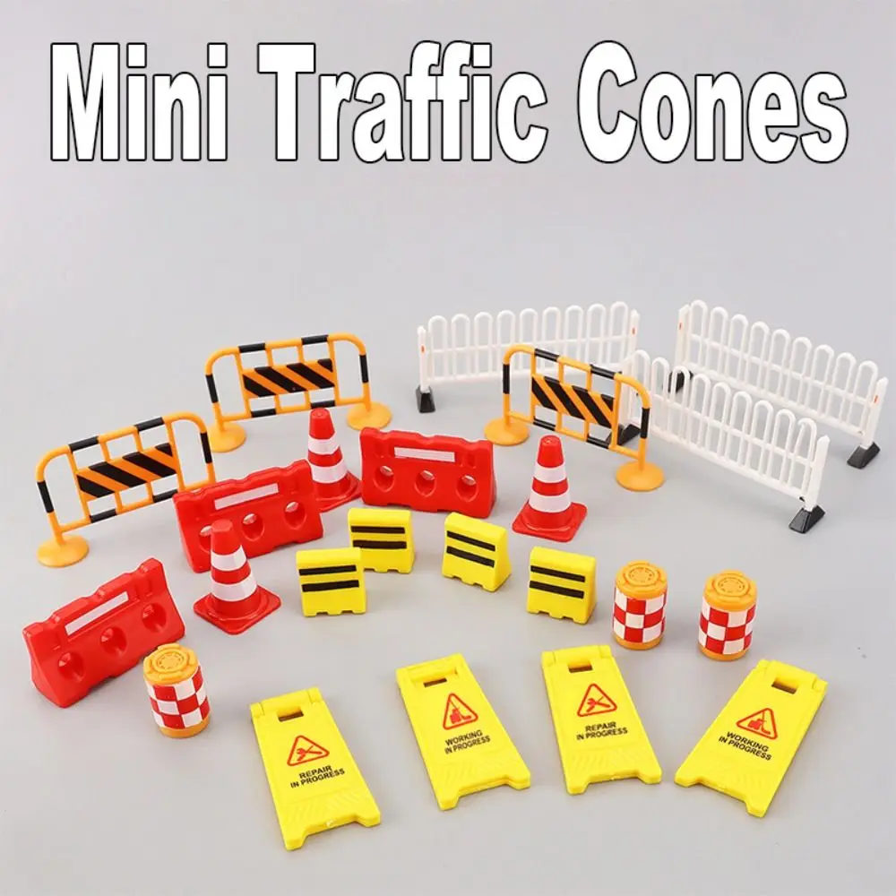 24/40/62PCS Plastic Parking Crossbar Early Teaching Mini Traffic Cones Street Scene Model Road Block Fences Road Signs