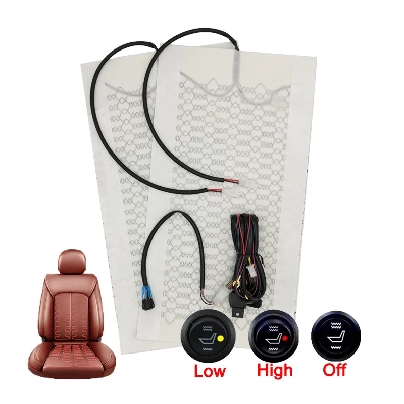 Built-in Car Seat Heater 12V Carbon Fiber Seat Heating Pad High/low Temperature Adjustable Round Switch Controller Winter Warmer