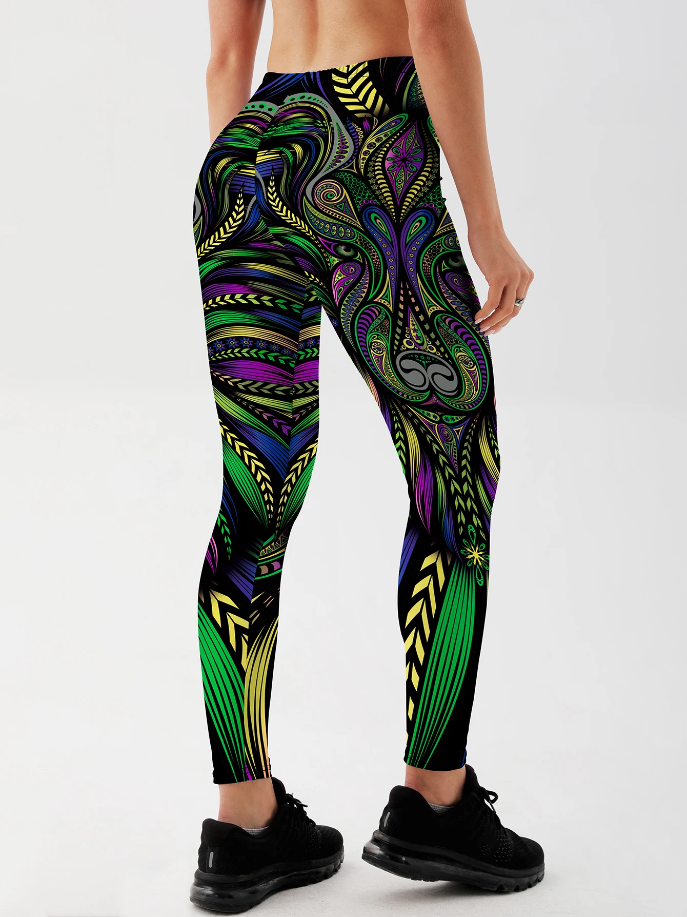 Bunte ethnische Stil bedruckte Leggings Frauen hohe Taille Workout dünne sexy Hose