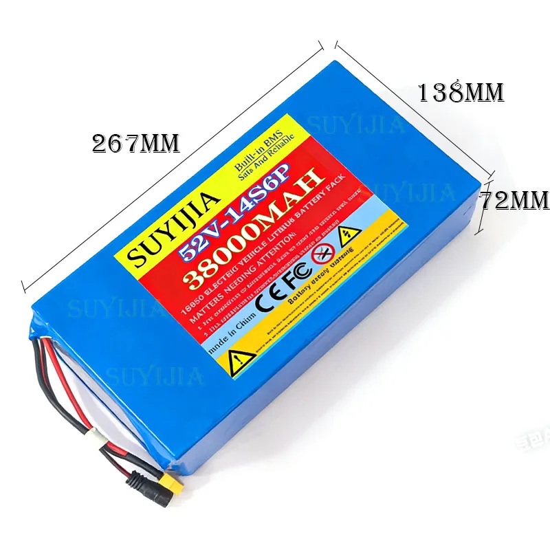 52V 14S6P Rechargeable Li-ion Battery Pack 38Ah1500W Citycoco Motorized Scooter Battery Built in 50A BMS + 58.8V Charger