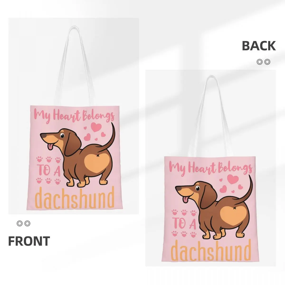 Bolsa de compras de lona para senhora, coração Dachshund, Doxie, mãe, Sacolas Wiener Dog, Bolsas Unisex