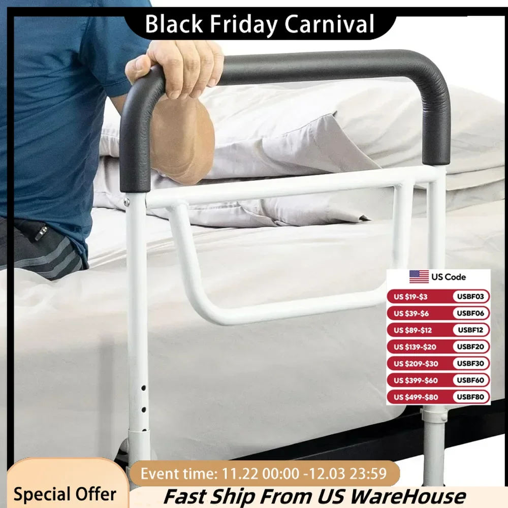 Bed Assist Rail - Adult Bedside Standing Bar for Seniors, Elderly, Handicap Adjustable Fall Prevention Safety Handle Guard