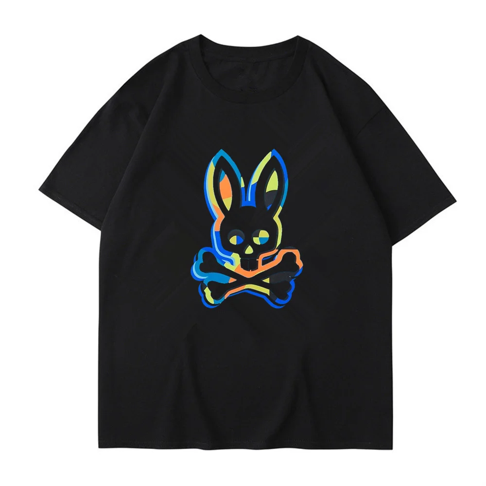 2023 new Psycho rabbit top is a basic cotton T-shirt for men and women, summer round neck casual men's T-shirt