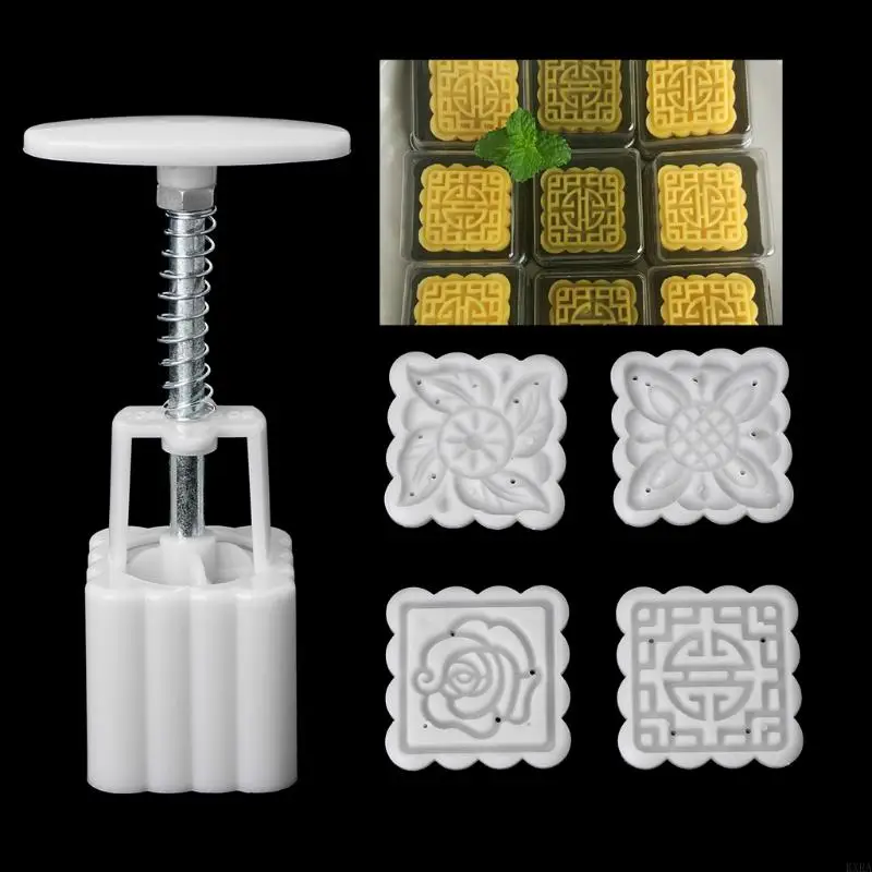 

KXRA 5Pcs Stamps 50g Square Flower Moon Cake Mold Mould Pastry Mooncake Hand DIY Tool