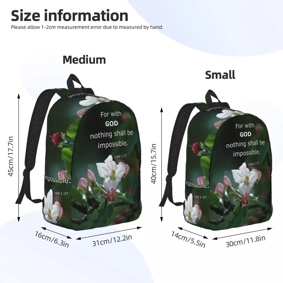 Bible Verse Floral With God All Things Are Possible Backpack Daypack  Kids BookBag School Bag Shoulder Bags for Boys Girls