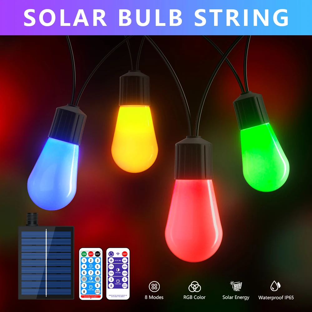 Guirxiété solaire LED étanche IP65, ampoule de Noël extérieure, blanc chaud, décoration colorée, meubles de jardin de vacances, lumière dégradée