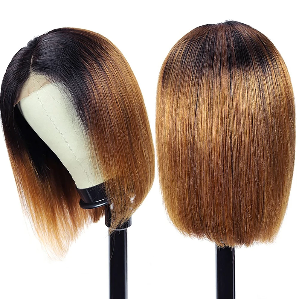 Glueless wigs Wear & Go Lace front Ombre Honey Blonde Bob Wig 13x1 Honey Brown Straight Human Hair Wigs Lace Part Brown Wigs