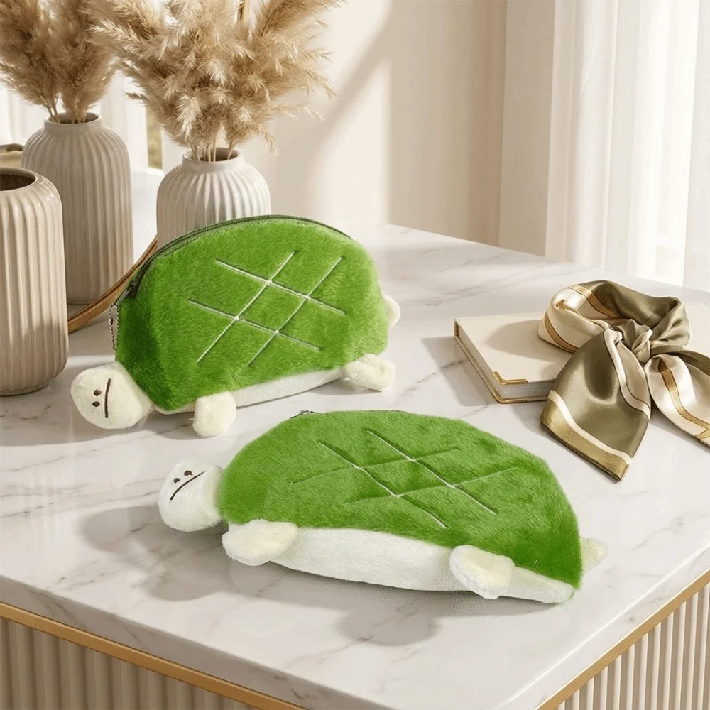 Cute Zipper Closure Turtle Pencil Pouch Cartoon Large Capacity Lipstick Earphone Bag Funny Soft Turtle Case Kids