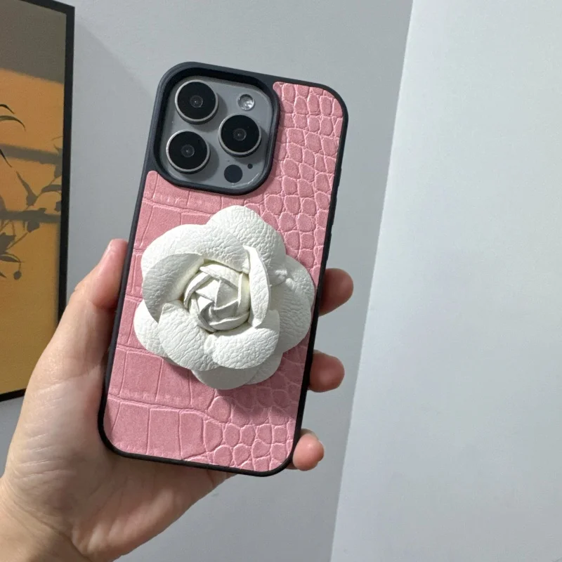 Fashion 3D camellia flower animal PU leather Case for iPhone 16 15 14 Phone Cover 15 13 12 11 Pro MAX Hard Shockproof Back Funda