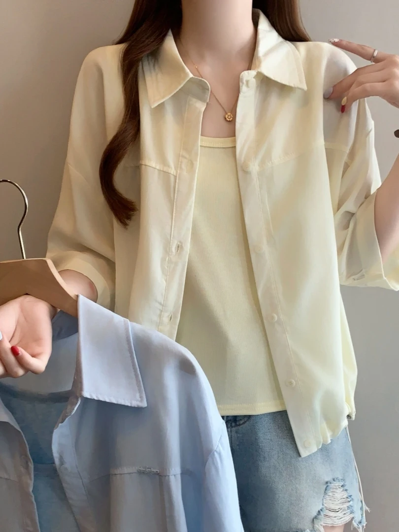 

Women's Summer 2026 Short Length Drawstring Two-Piece Set Korean Style plus Size Sunscreen Inner Vest Set Fashionable Ensemble