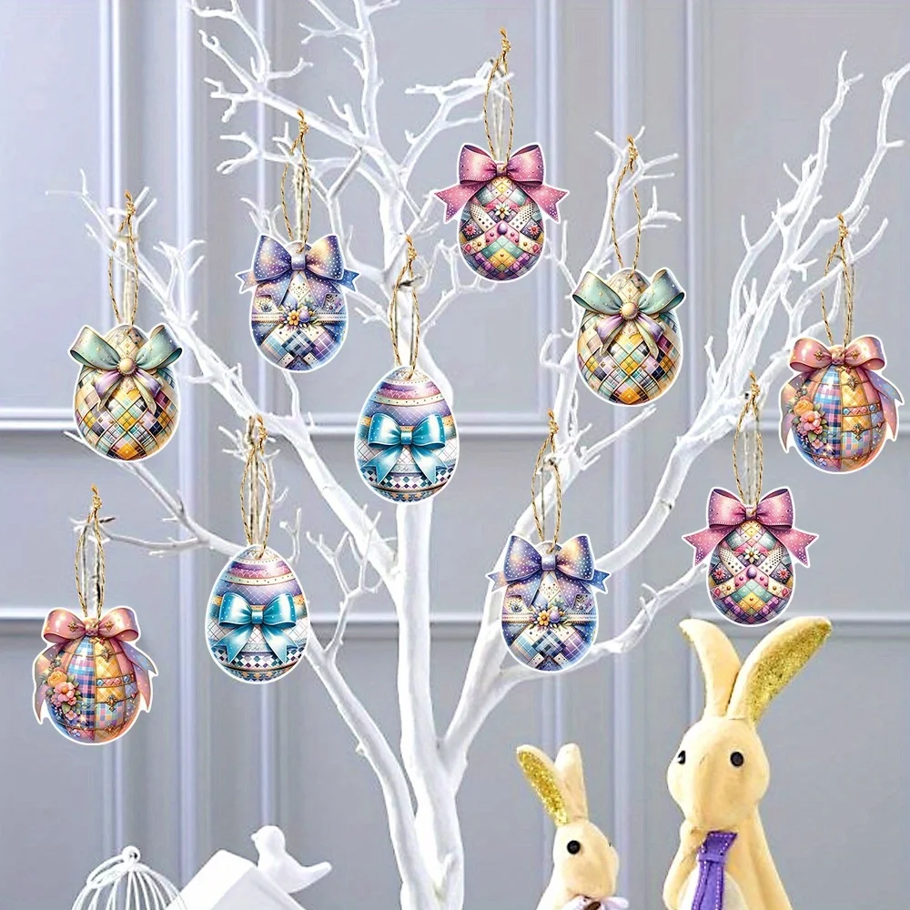 10pcs/1pack, 2026 Easter Egg Decoration Small Hang Tag, Rabbit Carnival Party Decoration, Easter Egg Gift Label Decoration