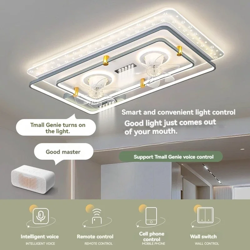 Imagem -04 - Lâmpadas do Ventilador de Teto para Sala de Estar Interior Moderno Regulável com Acrílico Remoto Espectro Completo para Quarto