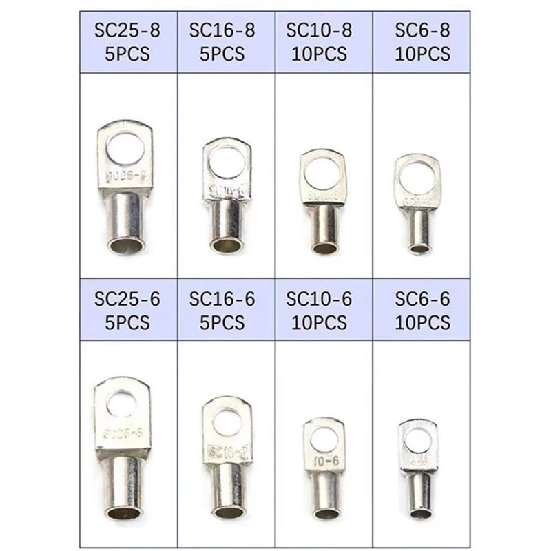 Set di connettori terminali terminali in rame spioncino serie argento SC6-25 da 60 pezzi