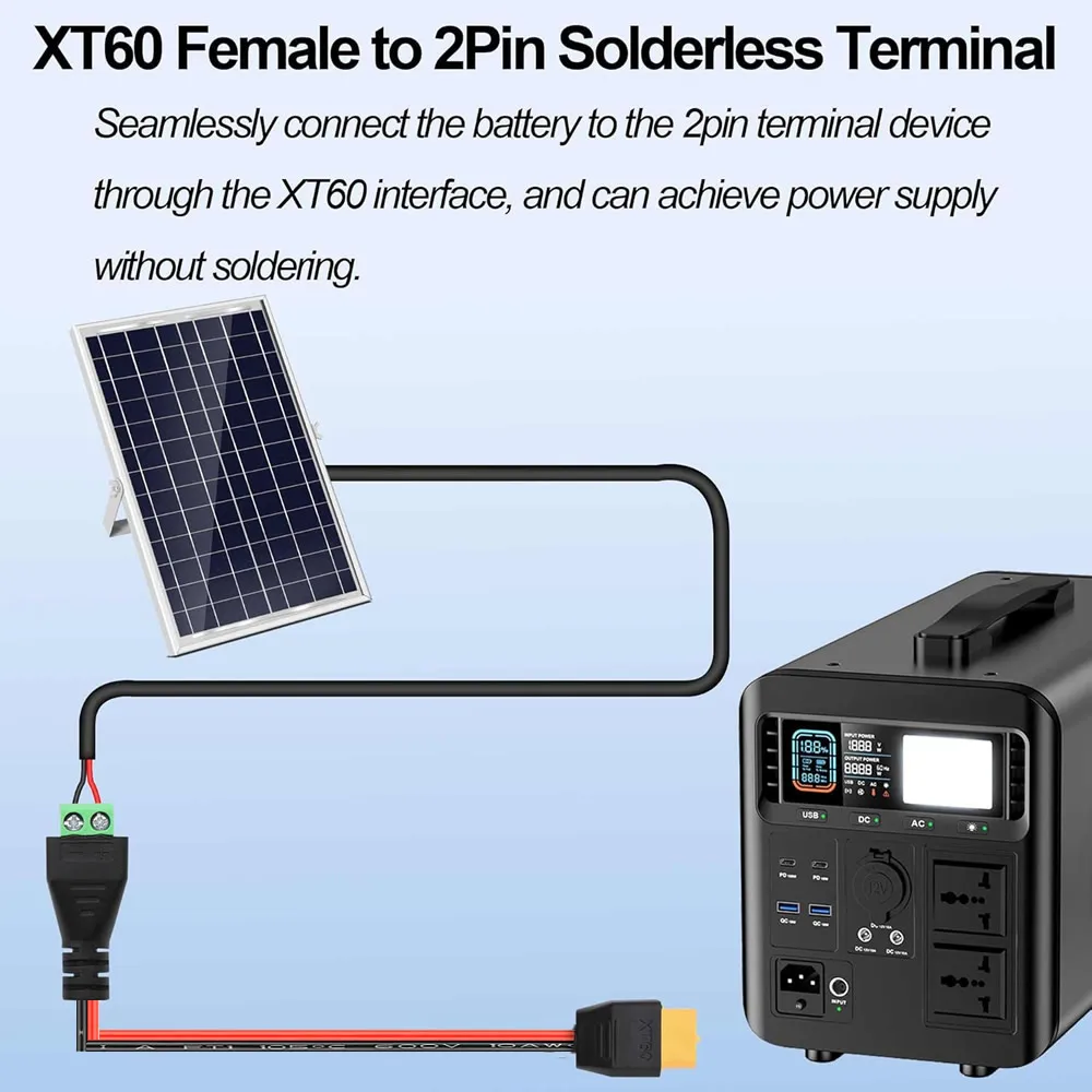 XT60 to 2 Pin Solderless Connectors Terminal Adapter Male / Female Cable for Drone FPV Balance Charger LiPo Battery Solar Etc