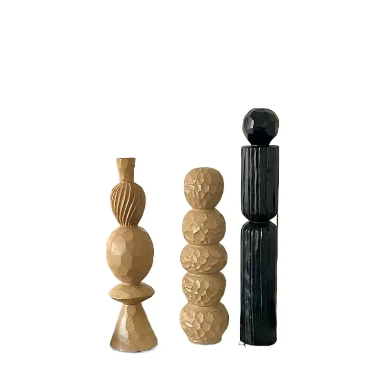 European Light Luxury Geometric Resin Imitation Wood Head Sculpture Combination Art Decoration Ornament for Living Room