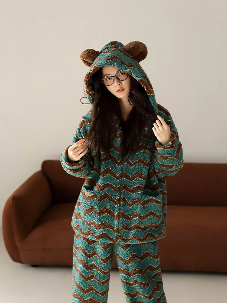 thiened-coral-fce-pajamas-women's-winter-home-clothes-warmth-spwear-outerwear-suitable-for-youth-casual-sle