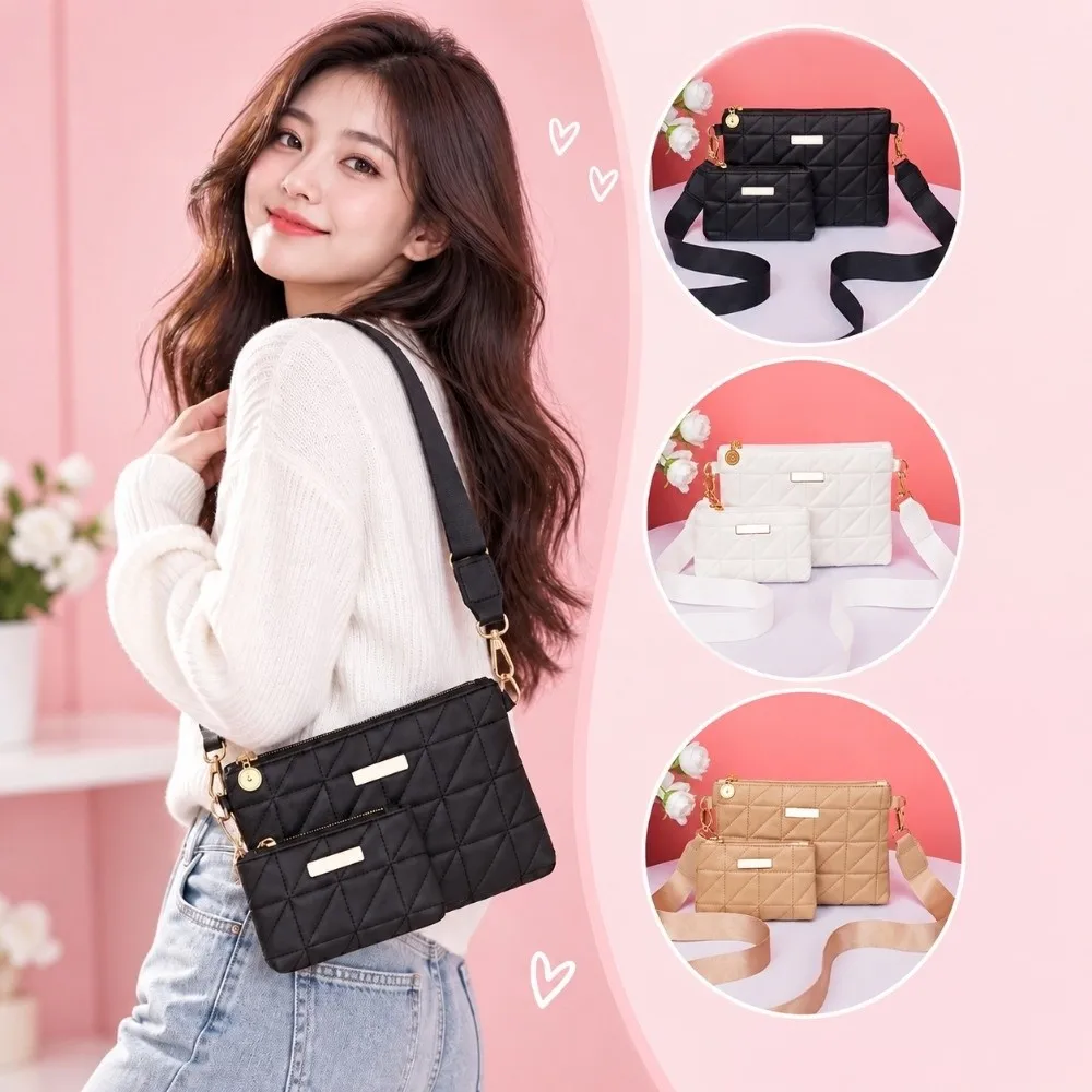 2Pcs Compact PU Leather Phone Bag Wallet Quilted Design Multi-functional Crossbody Bag Solid Color Mini Clutch Bag Casual Wear
