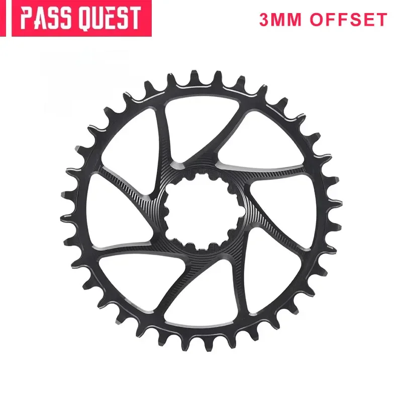 PASS QUEST 3mm (offset) MTB Bike Round Crankset Narrow Wide Chainring Direct Mount 28-38T Support 10/11/12 speed chains