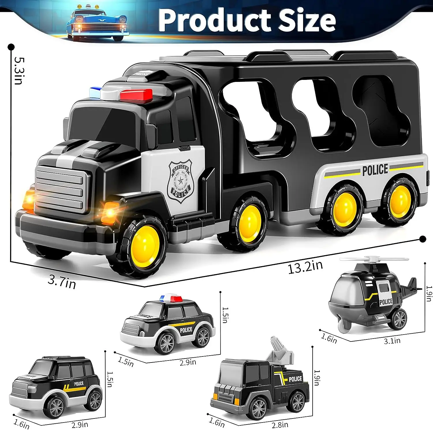 Police Truck Toys for Toddler Friction Power Emergency Vehicle,Police Car Toy for Toddlers Carrier Truck Toys