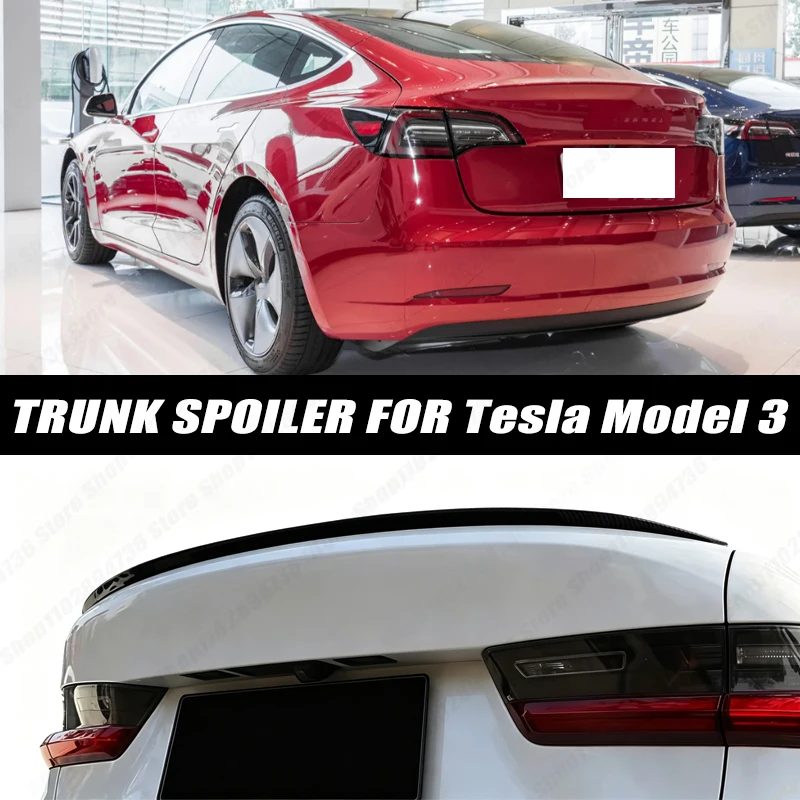120CM Glossy Black Soft Rubber Universal Rear Trunk Spoiler 5D Carbon Look Tail Wing Fit For Tesla Model 3 Car Accessories