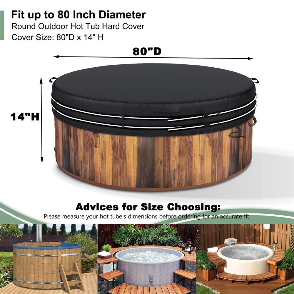 Heavy Duty 600D Round Outdoor Patio Spa Cover Waterproof Hot Tub Cover with Straps Pool Tools & Accessories